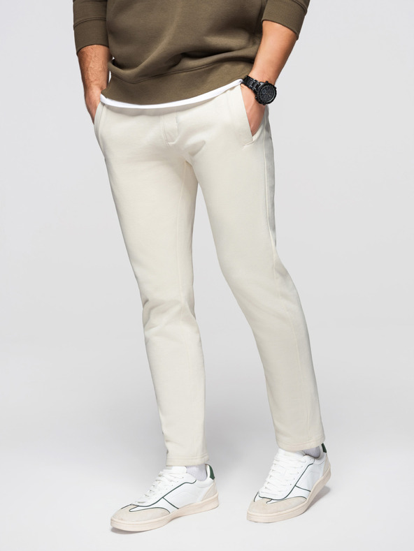 Ombre Clothing Pánske bavlnené tepláky BASIC s nepodšitou nohavicou - krémové V11 OM-PABS-0304 Ombre Clothing
