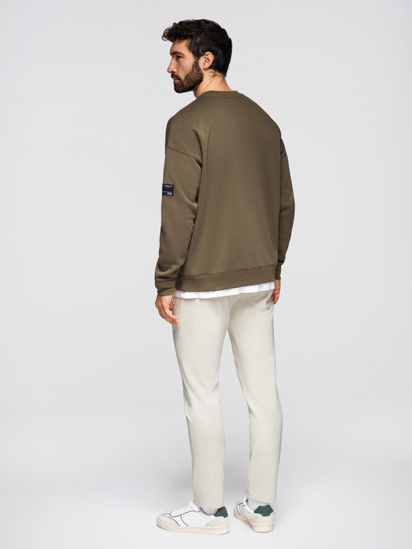 Ombre Clothing Pánske bavlnené tepláky BASIC s nepodšitou nohavicou - krémové V11 OM-PABS-0304 Ombre Clothing