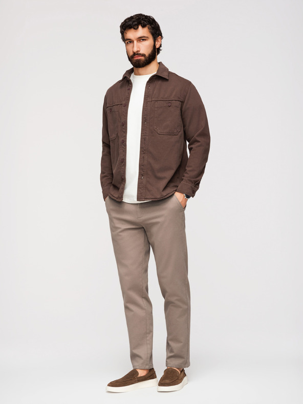 Ombre Clothing Pánske chino nohavice SLIM FIT s jemnou štruktúrou - popol V1 OM-PACP-0294 Ombre Clothing