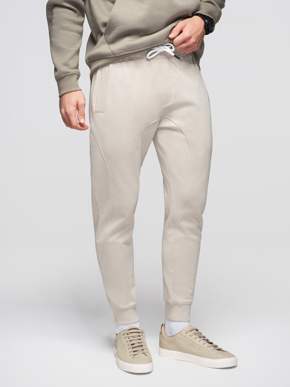 Ombre Clothing Pánske tepláky BASIC jogger so žebrovanou nohavicou - svetlé béžové V1 OM-PABS-0305 Ombre Clothing