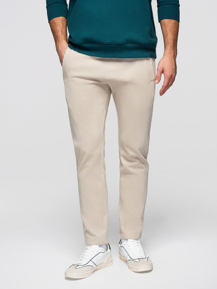 Ombre Clothing Pánske bavlnené tepláky BASIC s nepodšitou nohavicou - svetlé béžové V1 OM-PABS-0304 Ombre Clothing