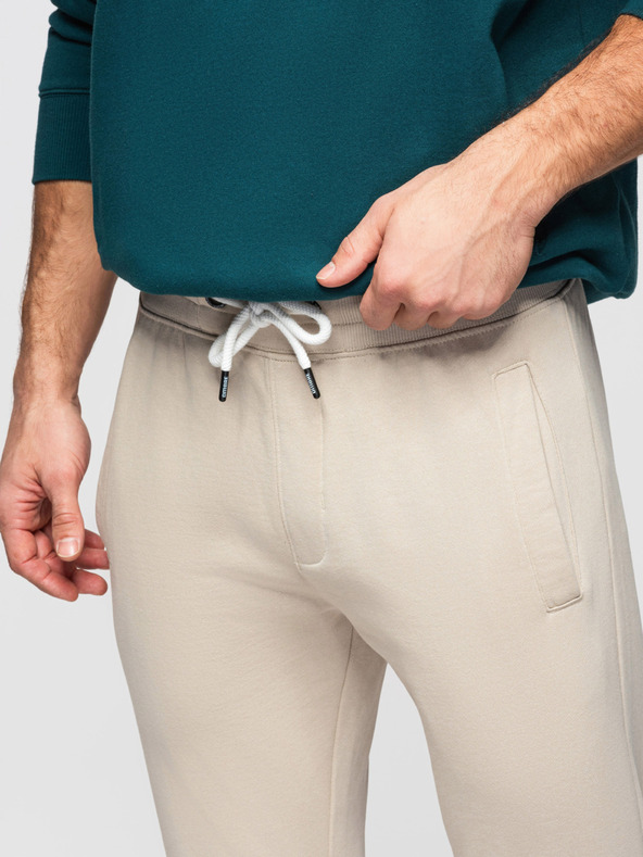 Ombre Clothing Pánske bavlnené tepláky BASIC s nepodšitou nohavicou - svetlé béžové V1 OM-PABS-0304 Ombre Clothing