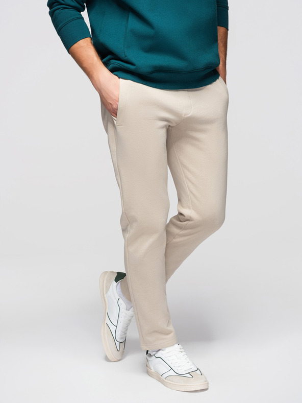 Ombre Clothing Pánske bavlnené tepláky BASIC s nepodšitou nohavicou - svetlé béžové V1 OM-PABS-0304 Ombre Clothing