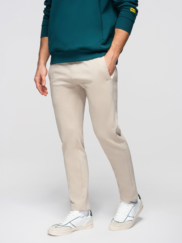 Ombre Clothing Pánske bavlnené tepláky BASIC s nepodšitou nohavicou - svetlé béžové V1 OM-PABS-0304 Ombre Clothing