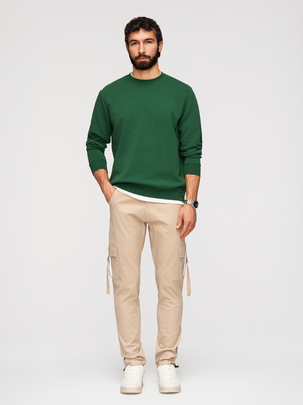 Ombre Clothing Pánske cargo nohavice s rovnými nohavicami a žebrovaným lemom - piesočné V2 P1516 Ombre Clothing