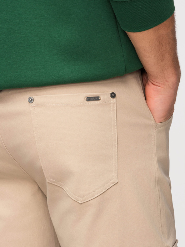 Ombre Clothing Pánske cargo nohavice s rovnými nohavicami a žebrovaným lemom - piesočné V2 P1516 Ombre Clothing