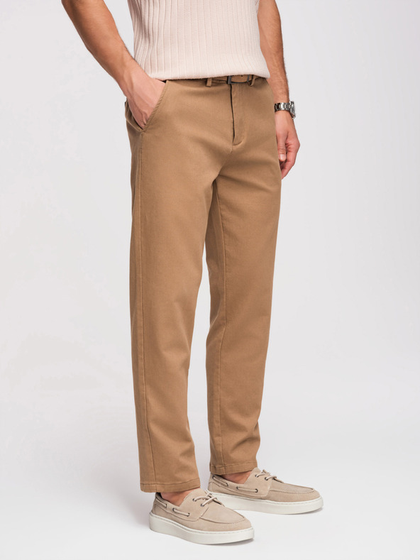 Ombre Clothing Pánske chino nohavice SLIM FIT s jemnou štruktúrou - hnedé V2 OM-PACP-0294 Ombre Clothing