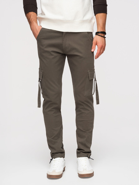 Ombre Clothing Pánske nohavice cargo s rovnými nohavicami a stahovacím lemom - grafitová V3 P1516 Ombre Clothing