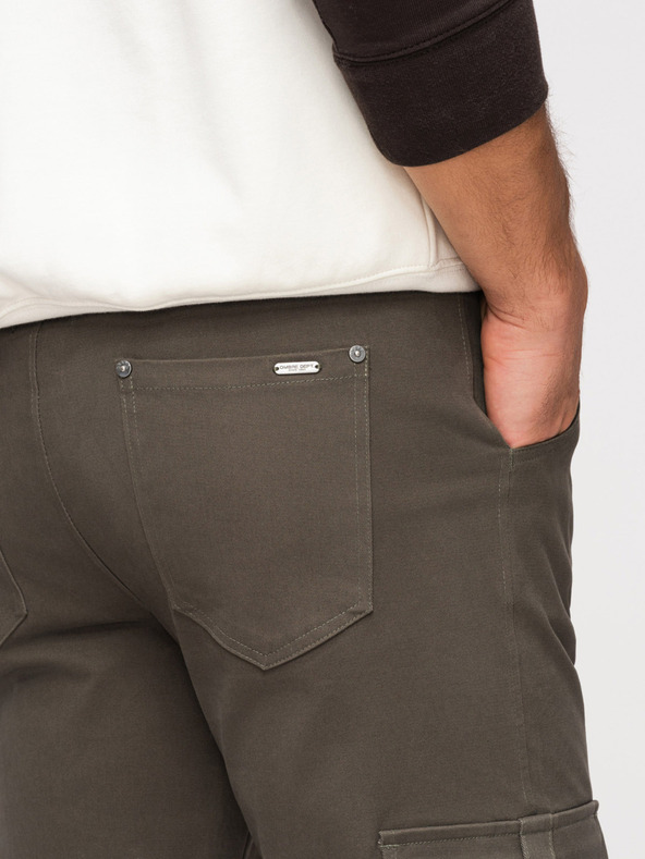 Ombre Clothing Pánske nohavice cargo s rovnými nohavicami a stahovacím lemom - grafitová V3 P1516 Ombre Clothing