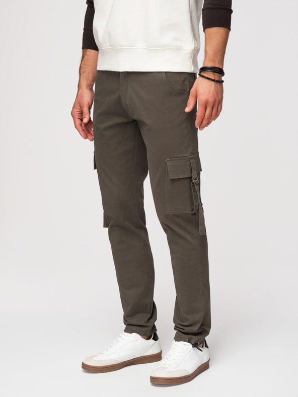 Ombre Clothing Pánske nohavice cargo s rovnými nohavicami a stahovacím lemom - grafitová V3 P1516 Ombre Clothing