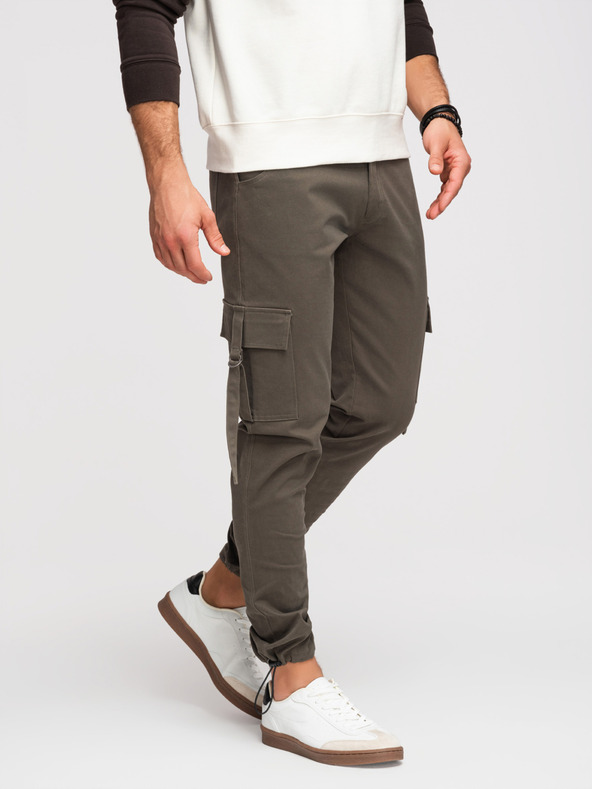 Ombre Clothing Pánske nohavice cargo s rovnými nohavicami a stahovacím lemom - grafitová V3 P1516 Ombre Clothing