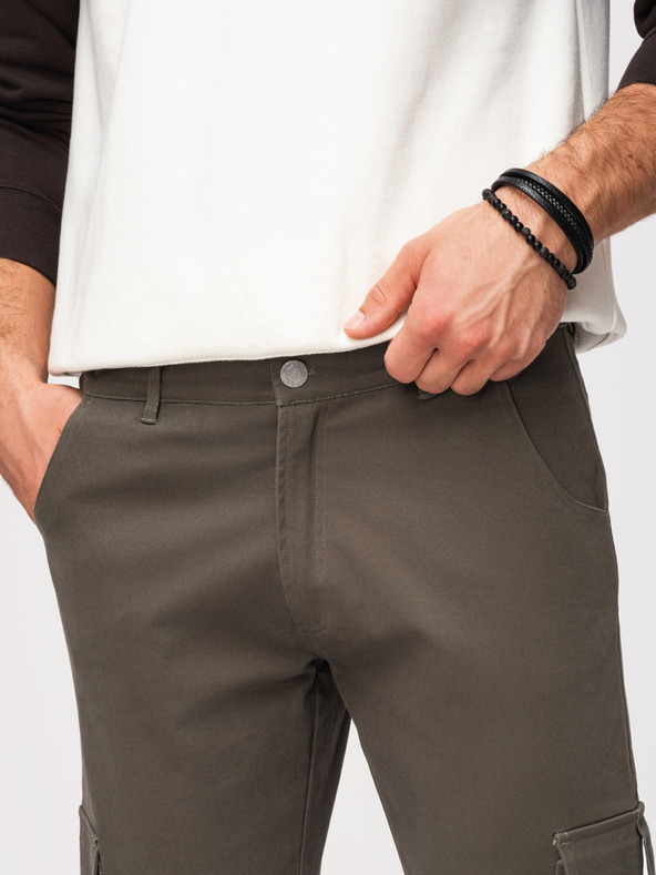 Ombre Clothing Pánske nohavice cargo s rovnými nohavicami a stahovacím lemom - grafitová V3 P1516 Ombre Clothing