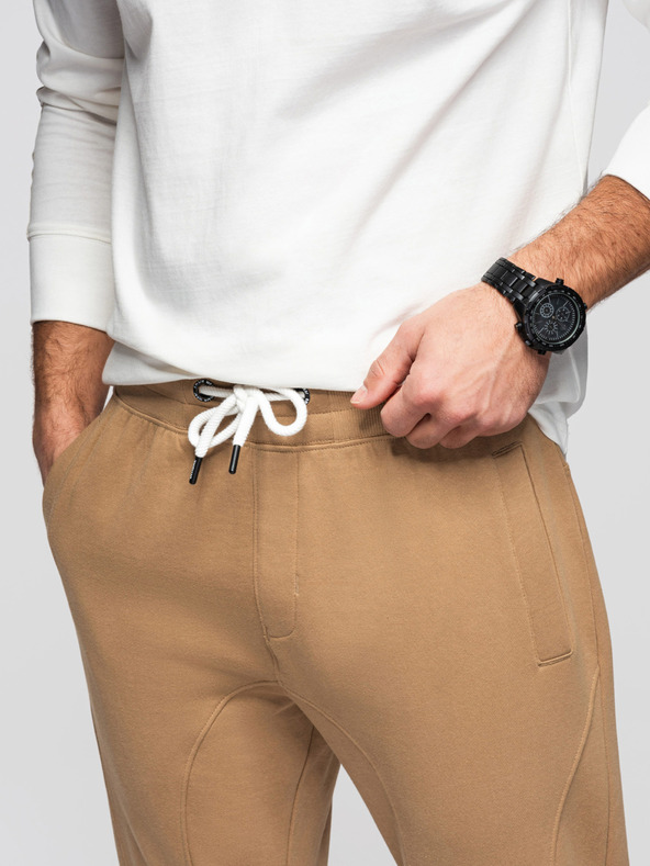 Ombre Clothing Pánske tepláky BASIC jogger so žebrovanou nohavicou - hnedé V2 OM-PABS-0305 Ombre Clothing