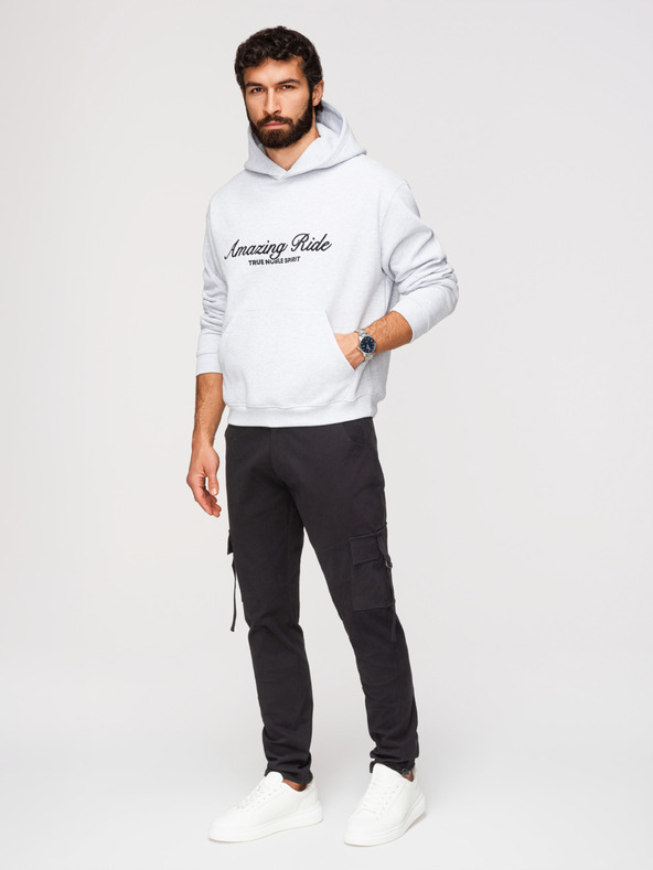 Ombre Clothing Pánske nohavice cargo s rovnými nohavicami a stahovacím lemom - čierne V4 P1516 Ombre Clothing