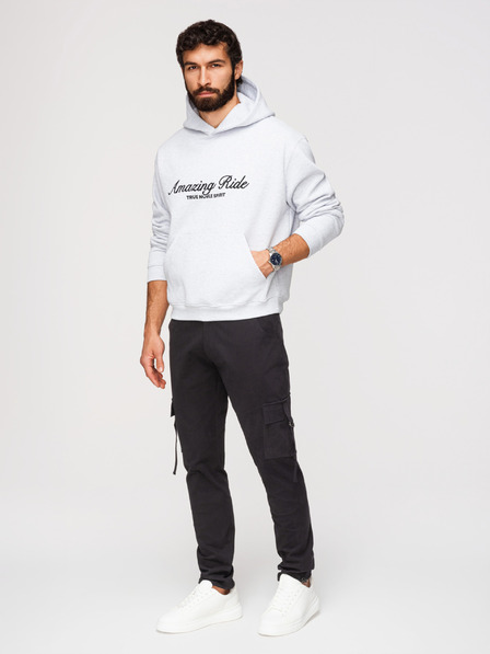 Ombre Clothing Pánske nohavice cargo s rovnými nohavicami a stahovacím lemom - čierne V4 P1516 Ombre Clothing