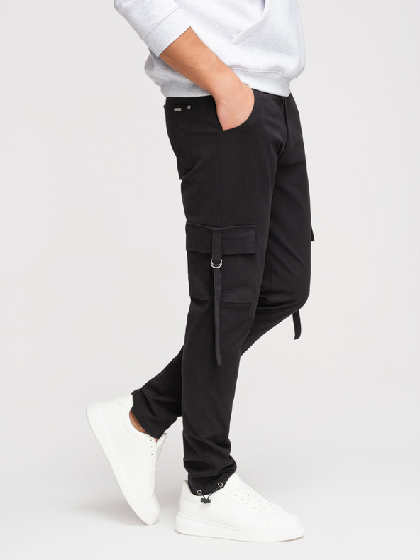 Ombre Clothing Pánske nohavice cargo s rovnými nohavicami a stahovacím lemom - čierne V4 P1516 Ombre Clothing