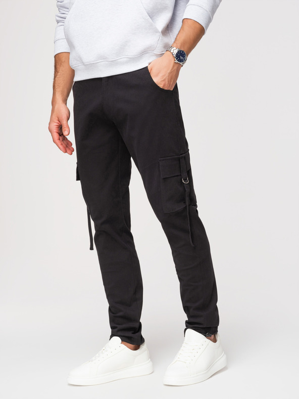 Ombre Clothing Pánske nohavice cargo s rovnými nohavicami a stahovacím lemom - čierne V4 P1516 Ombre Clothing