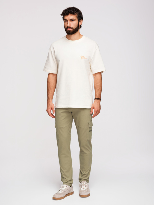 Ombre Clothing Pánske nohavice cargo s rovnými nohavicami a vreckami na zips - olivová farba V2 P1517 Ombre Clothing