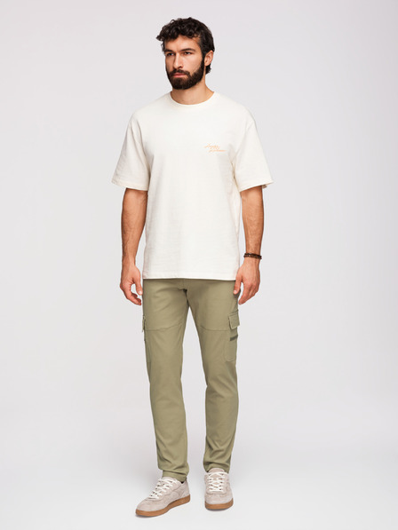 Ombre Clothing Pánske nohavice cargo s rovnými nohavicami a vreckami na zips - olivová farba V2 P1517 Ombre Clothing