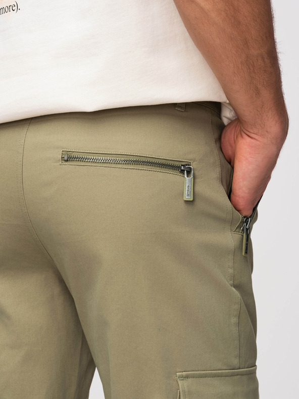 Ombre Clothing Pánske nohavice cargo s rovnými nohavicami a vreckami na zips - olivová farba V2 P1517 Ombre Clothing