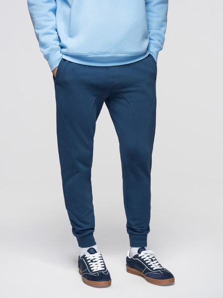 Ombre Clothing Pánske tepláky BASIC jogger s rebrovanou nohavicou - tmavo modré V4 OM-PABS-0305 Ombre Clothing