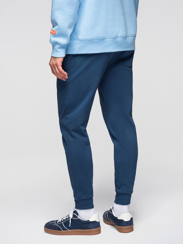 Ombre Clothing Pánske tepláky BASIC jogger s rebrovanou nohavicou - tmavo modré V4 OM-PABS-0305 Ombre Clothing