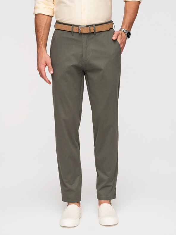 Ombre Clothing Pánske nohavice chino REGULAR FIT - khaki V3 OM-PACP-0293 Ombre Clothing
