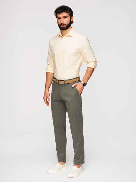Ombre Clothing Pánske nohavice chino REGULAR FIT - khaki V3 OM-PACP-0293 Ombre Clothing
