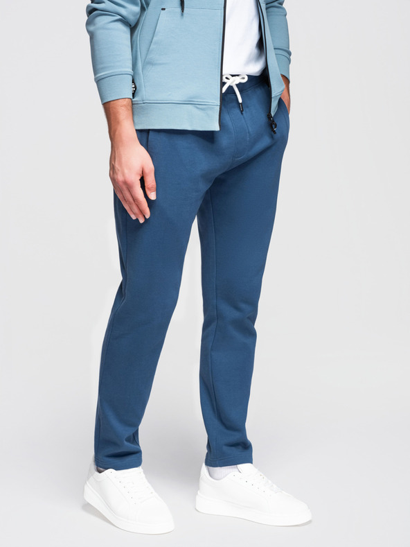 Ombre Clothing Pánske bavlnené teplákové nohavice BASIC bez podšívky - tmavo modré V4 OM-PABS-0304 Ombre Clothing