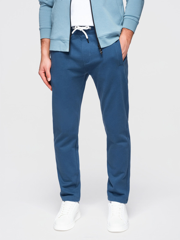 Ombre Clothing Pánske bavlnené teplákové nohavice BASIC bez podšívky - tmavo modré V4 OM-PABS-0304 Ombre Clothing