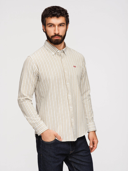 Ombre Clothing Pánska bavlnená košeľa REGULAR FIT s jemnými prúžkami - béžová V1 K703 Ombre Clothing