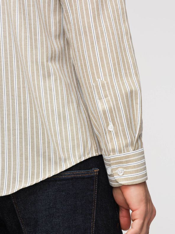 Ombre Clothing Pánska bavlnená košeľa REGULAR FIT s jemnými prúžkami - béžová V1 K703 Ombre Clothing