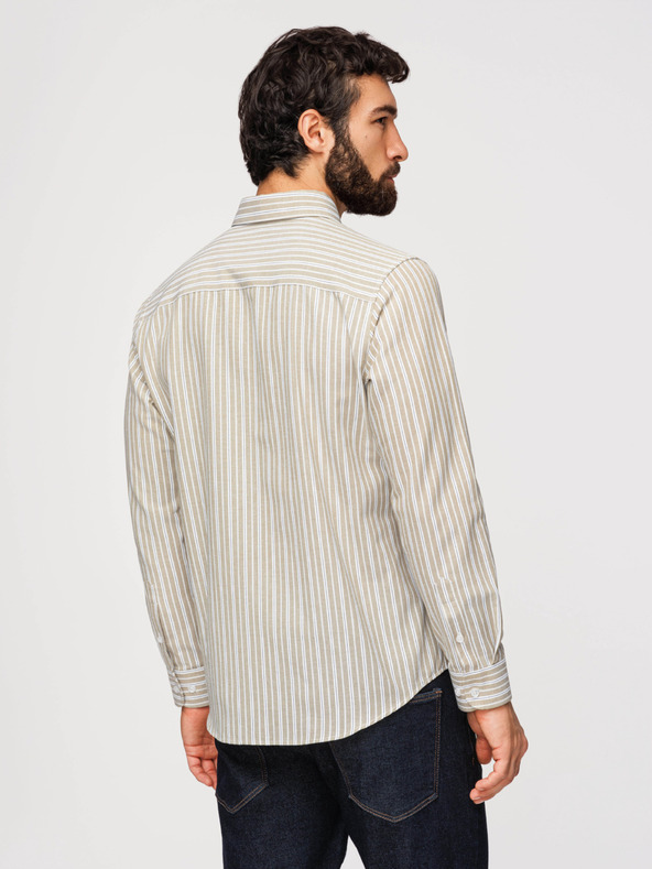 Ombre Clothing Pánska bavlnená košeľa REGULAR FIT s jemnými prúžkami - béžová V1 K703 Ombre Clothing