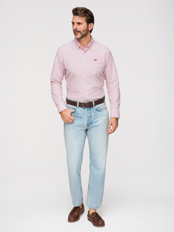Ombre Clothing Pánska bavlnená košeľa REGULAR FIT s jemnými prúžkami - ružová V2 K703 Ombre Clothing