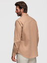 Ombre Clothing Pánska plátená košeľa so stojačekom a vreckom REGULAR FIT - svetlo hnedá V7 K704 Ombre Clothing