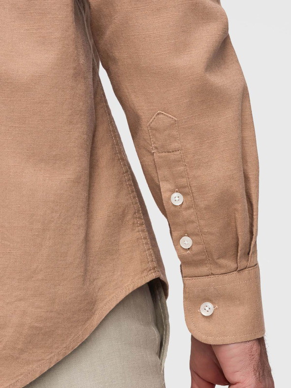 Ombre Clothing Pánska plátená košeľa so stojačekom a vreckom REGULAR FIT - svetlo hnedá V7 K704 Ombre Clothing