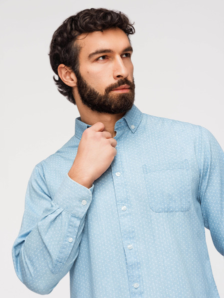 Ombre Clothing Pánska bavlnená košeľa z jemného denima so vzorom - svetlo modrá V1 K702 Ombre Clothing