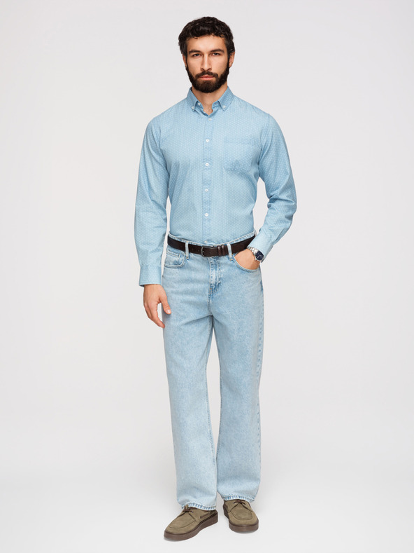 Ombre Clothing Pánska bavlnená košeľa z jemného denima so vzorom - svetlo modrá V1 K702 Ombre Clothing
