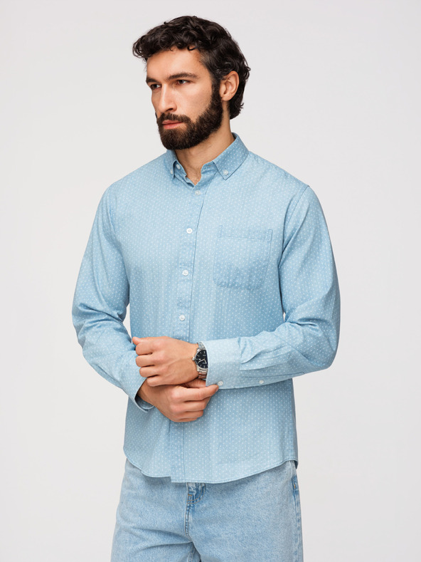 Ombre Clothing Pánska bavlnená košeľa z jemného denima so vzorom - svetlo modrá V1 K702 Ombre Clothing