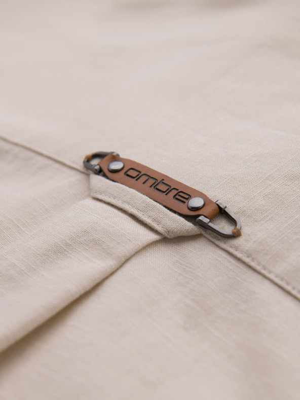 Ombre Clothing Pánska ľanová košeľa s klasickým golierom a vreckami REGULAR FIT - kremová V3 OM-SHCS-0134 Ombre Clothing