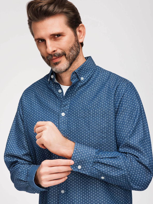 Ombre Clothing Pánska bavlnená košeľa so vzorom z tenkej džínoviny - modrá V2 K702 Ombre Clothing