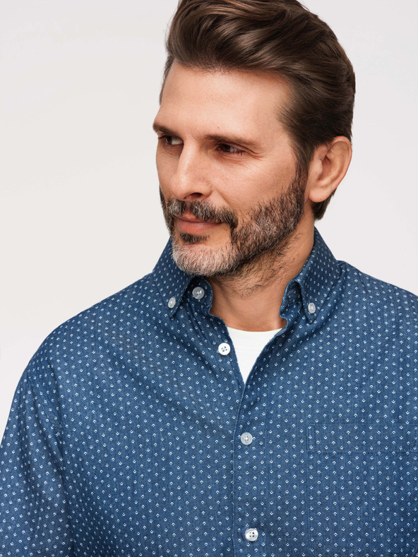 Ombre Clothing Pánska bavlnená košeľa so vzorom z tenkej džínoviny - modrá V2 K702 Ombre Clothing