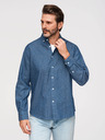 Ombre Clothing Pánska bavlnená košeľa so vzorom z tenkej džínoviny - modrá V2 K702 Ombre Clothing