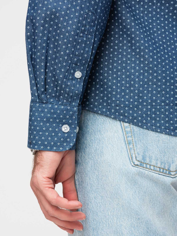 Ombre Clothing Pánska bavlnená košeľa so vzorom z tenkej džínoviny - modrá V2 K702 Ombre Clothing