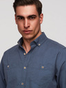 Ombre Clothing Pánska ľanová košeľa s klasickým golierom a vreckami REGULAR FIT - modrá V4 OM-SHCS-0134 Ombre Clothing