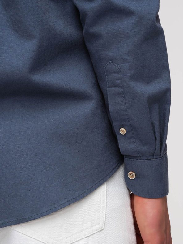 Ombre Clothing Pánska ľanová košeľa s klasickým golierom a vreckami REGULAR FIT - modrá V4 OM-SHCS-0134 Ombre Clothing