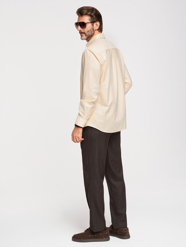 Ombre Clothing Pastelová bavlnená pánska košeľa oxford - svetlo žltá V3 K705 Ombre Clothing