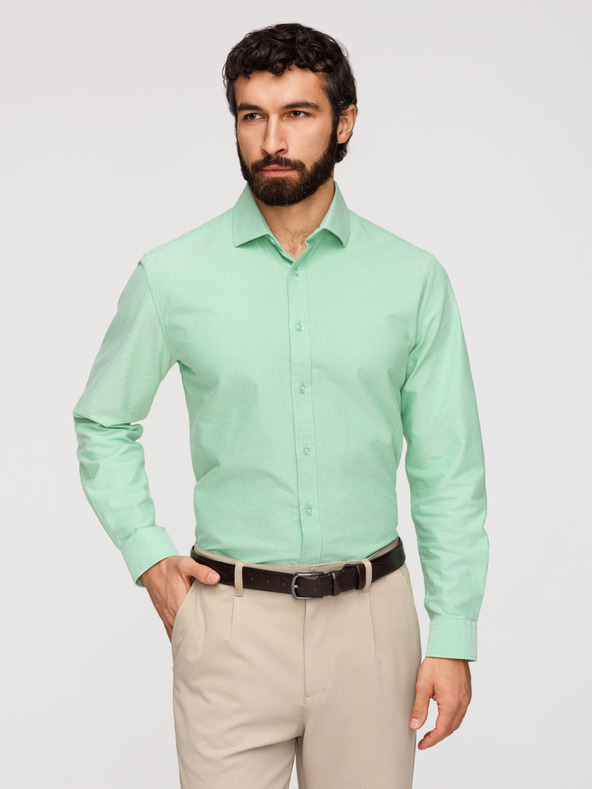 Ombre Clothing Pánska bavlnená košeľa oxford v pastelových farbách - mäta V4 K705 Ombre Clothing