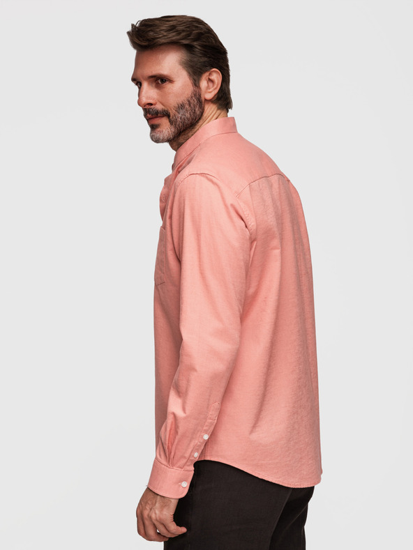 Ombre Clothing Pánska ľanová košeľa so stojačekom a vreckom REGULAR FIT - broskyňová V1 K704 Ombre Clothing