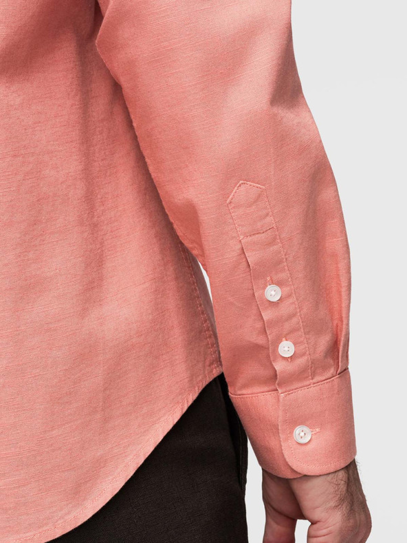 Ombre Clothing Pánska ľanová košeľa so stojačekom a vreckom REGULAR FIT - broskyňová V1 K704 Ombre Clothing